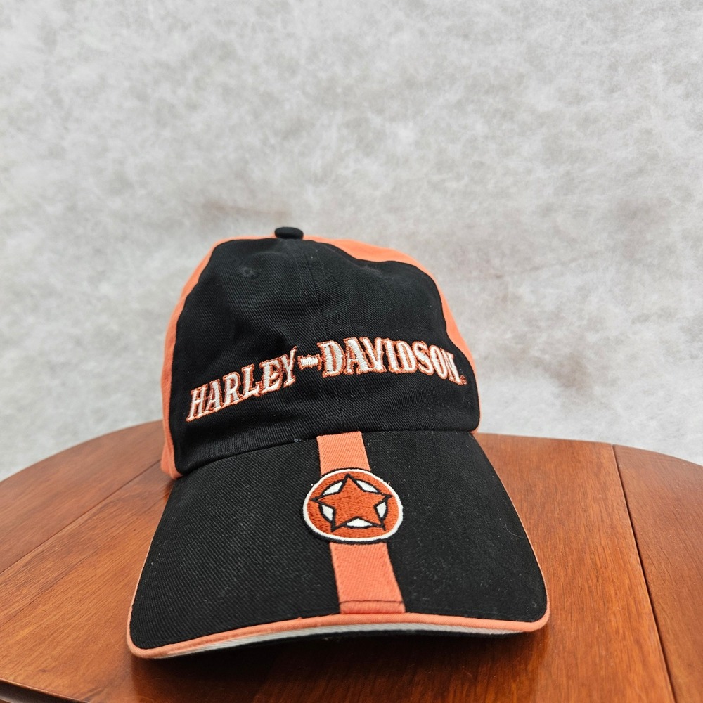 Harley Davidson Youth Hat Cap Black Orange Motorcycle Biker Kids Star Vtg